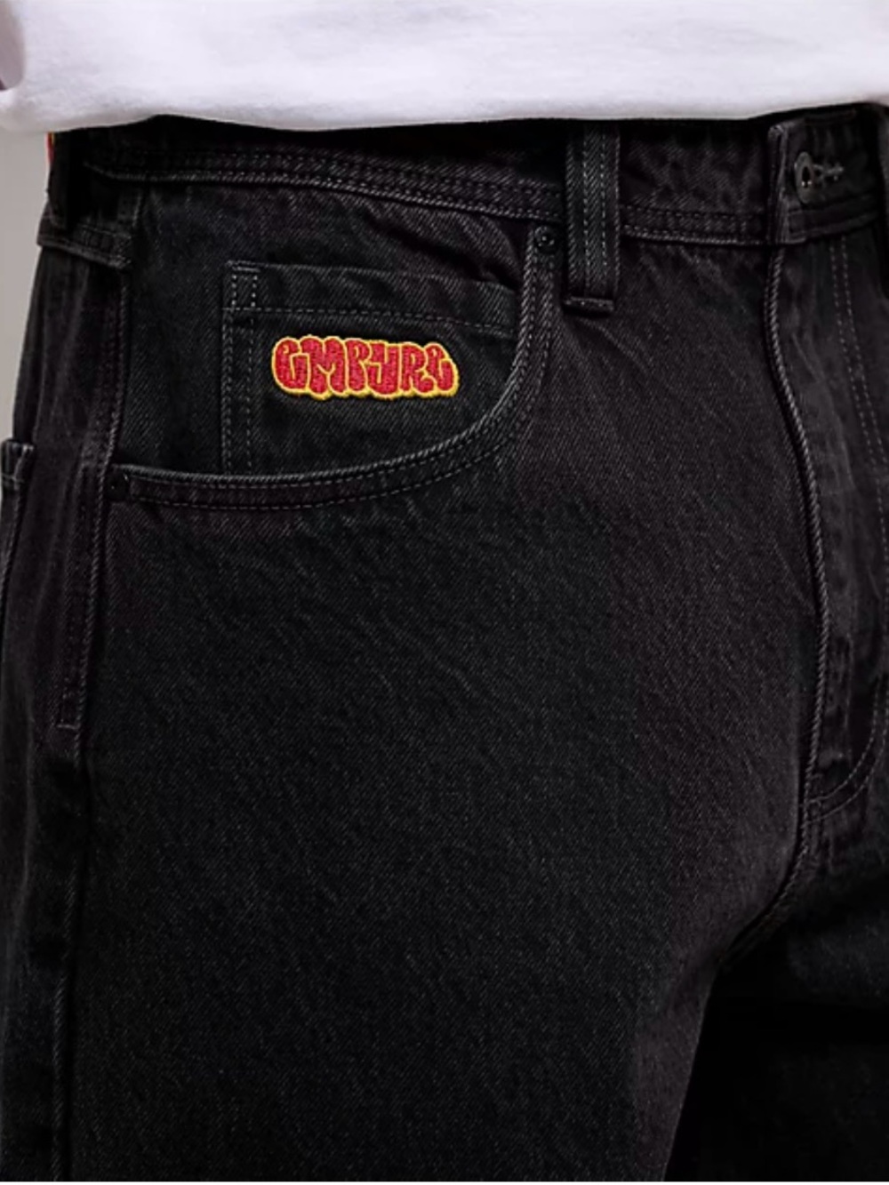 Empyre Black Relaxed Jeans with Red & Yellow Pocket Embroidery
